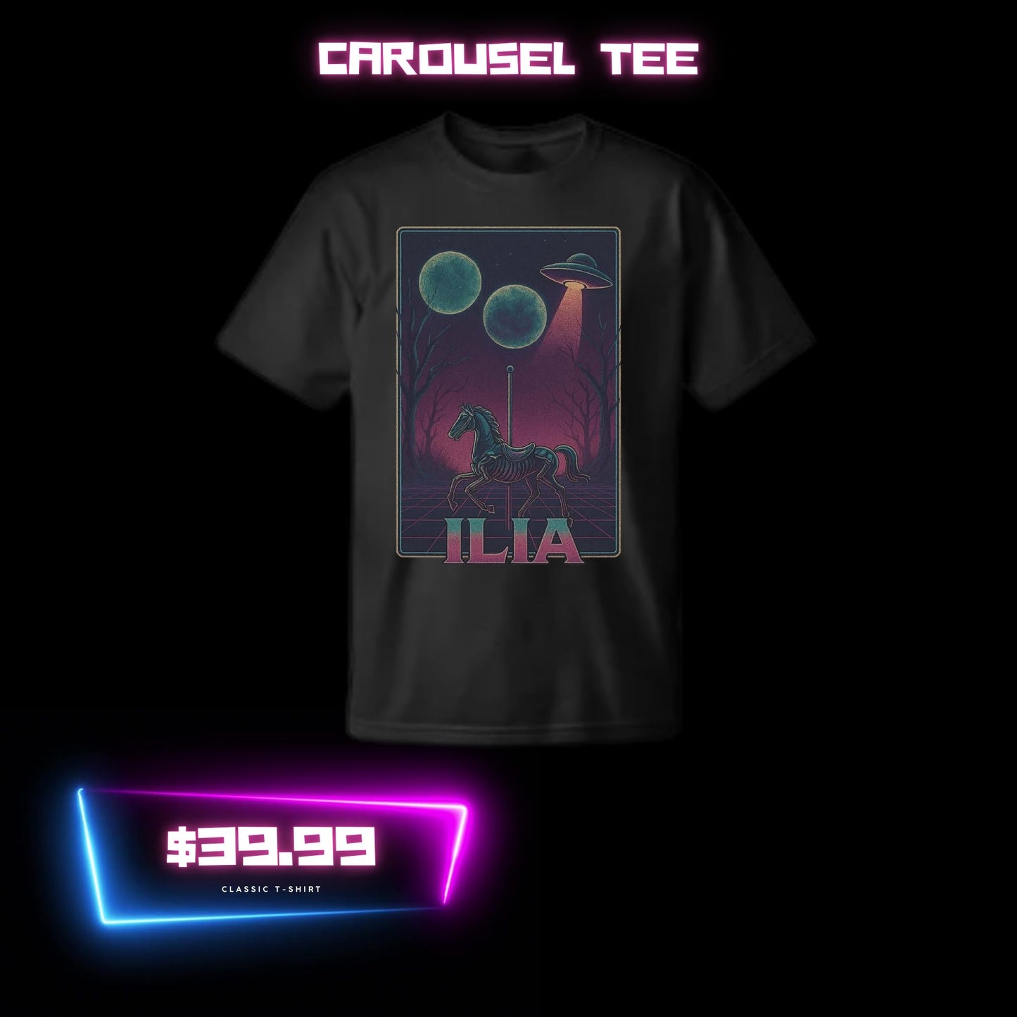 ILIA Carousel Encounter Tee – Synthwave Alien Artwork